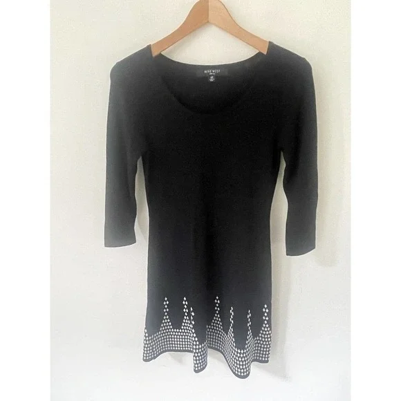 slim fit dress slacks Mixed Media Fit and Flare Sweater Dress  English Factory